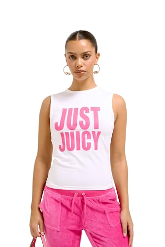 Juicy Couture Damen JUST Juicy Tank figubetontes Print T Top Oberteil versch. Farben Trägershirt/Cami Shirt, White, X-Large im Sale